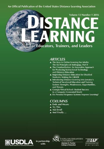 Cover image for Distance Learning, Volume 13 Issue 1: For educators, Trainers, and Leaders