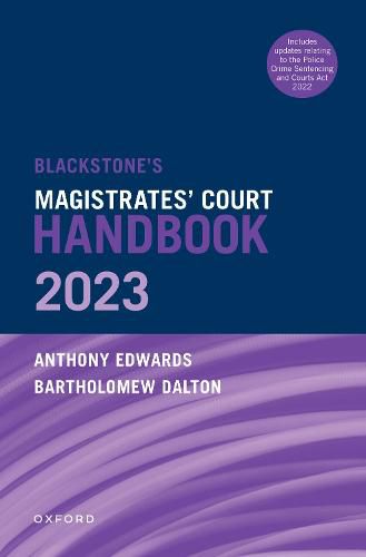 Cover image for Blackstone's Magistrates' Court Handbook 2023