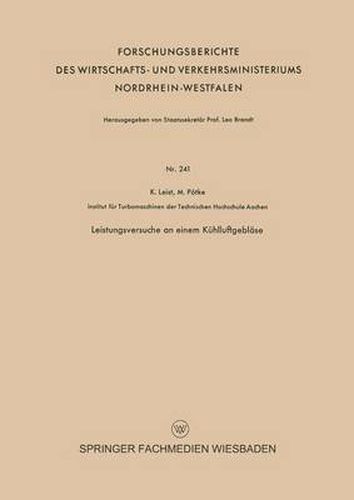 Cover image for Leistungsversuche an Einem Kuhlluftgeblase