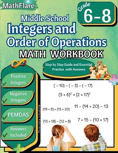Cover image for Integers and Order of Operations Math Workbook 6th to 8th Grade