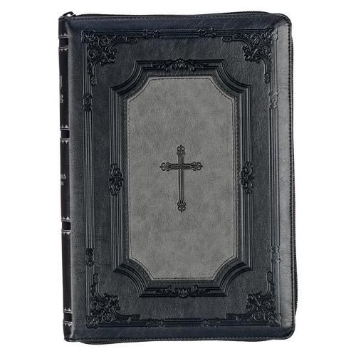 Cover image for KJV Holy Bible, Super Giant Print Faux Leather Red Letter Edition - Thumb Index & Ribbon Marker, King James Version, Gray/Black