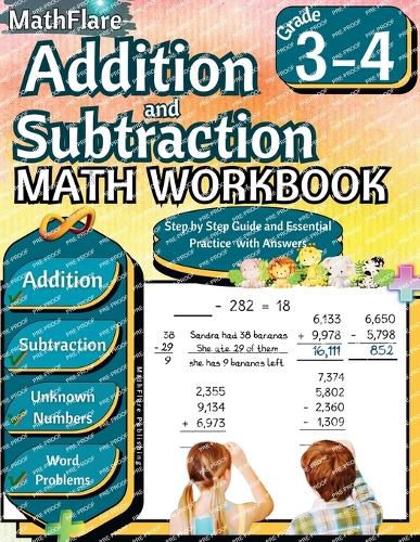 Cover image for Addition and Subtraction Math Workbook 3rd and 4th Grade