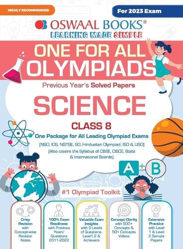 Cover image for Oswaal One For All Olympiad Previous Years' Solved Papers, Class-8 Science Book (For 2023 Exam)