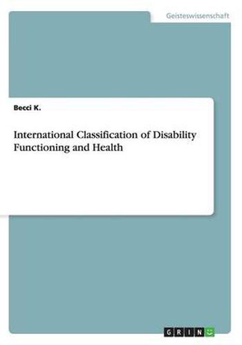 Cover image for International Classification of Disability Functioning and Health