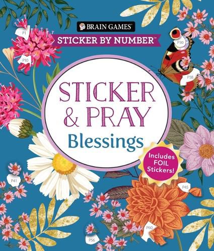 Cover image for Brain Games - Sticker by Number - Sticker and Pray: Blessings (24 Images to Sticker)