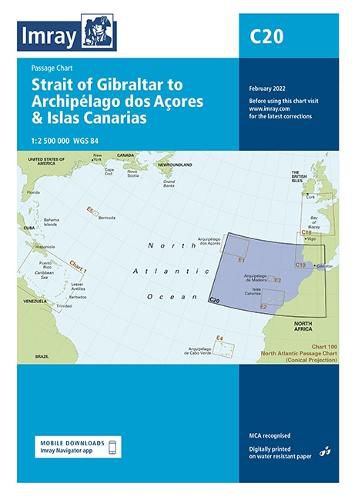 Cover image for Imray Chart C20: Strait of Gibraltar to Archipelago dos Acores & Islas Canarias Passage Chart