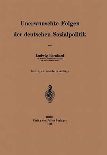 Cover image for Unerwunschte Folgen Der Deutschen Sozialpolitik