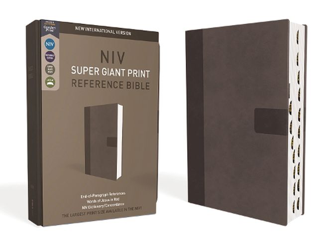 Cover image for NIV, Super Giant Print Reference Bible, Leathersoft, Gray, Red Letter, Thumb Indexed, Comfort Print