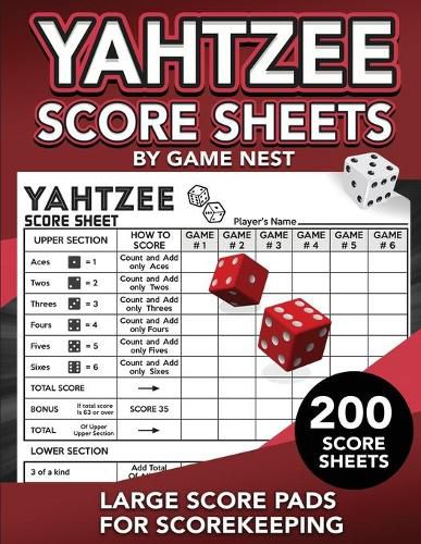 Cover image for Yahtzee Score Sheets: 200 Large Score Pads for Scorekeeping 8.5 x 11 Yahtzee Score Cards