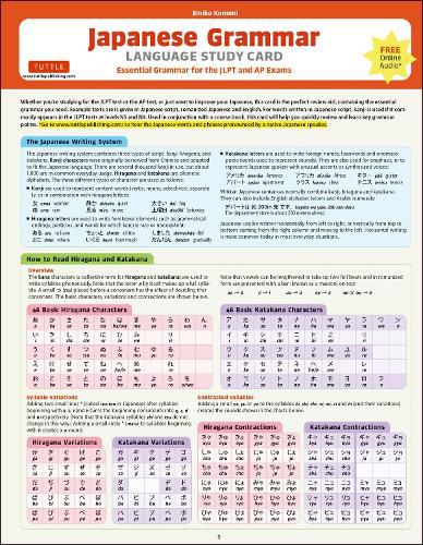 Japanese Grammar Language Study Card: Essential Grammar Points for the Jlpt and AP Tests (Includes Online Audio)