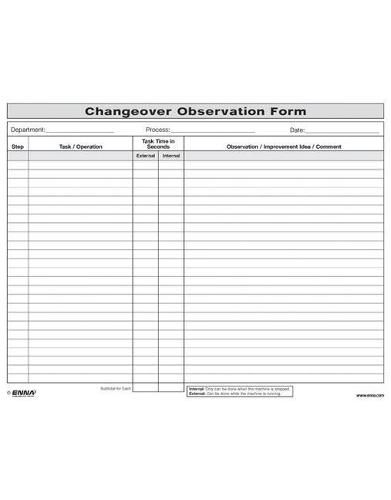 Quick Changeover: Observation Form: Observation Form