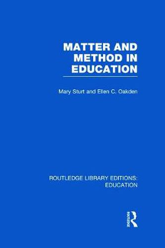 Cover image for Matter and Method in Education