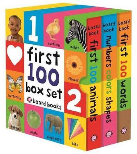 First 100 Board Book Box Set (3 Books): First 100 Words, Numbers Colors Shapes, and First 100 Animals