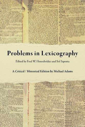 Problems in Lexicography: A Critical / Historical Edition