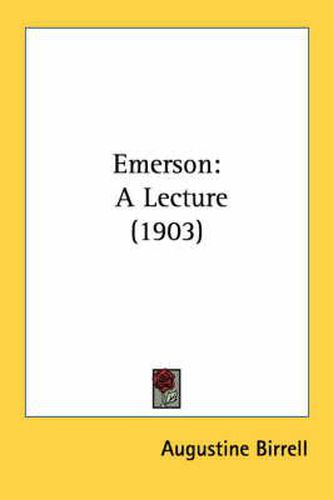 Cover image for Emerson: A Lecture (1903)