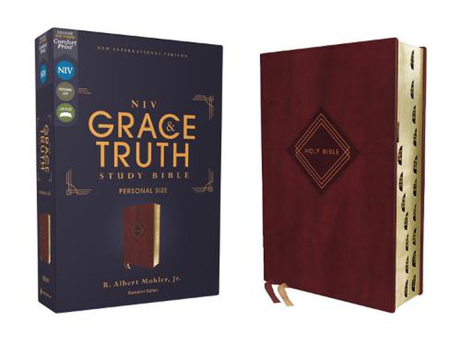 NIV, The Grace and Truth Study Bible, Personal Size, Leathersoft, Burgundy, Red Letter, Thumb Indexed, Comfort Print