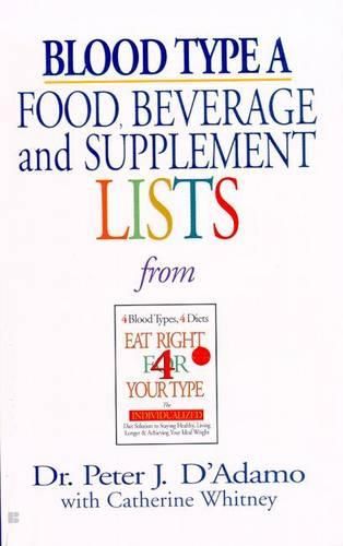 Cover image for Blood Type A  Food, Beverage and Supplement Lists