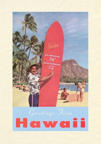 Cover image for Vintage Lined Notebook Greetings from Hawaii, Long Board with Temperatures