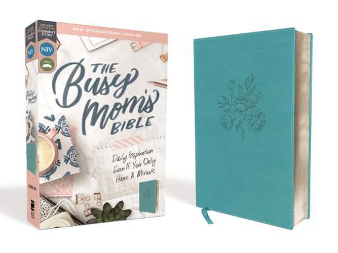 Cover image for NIV, The Busy Mom's Bible, Leathersoft, Teal, Red Letter, Comfort Print: Daily Inspiration Even If You Only Have One Minute