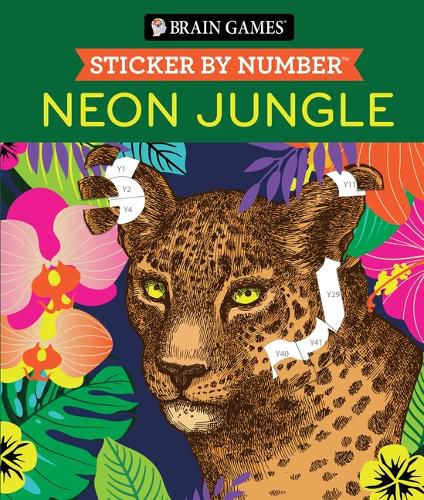 Cover image for Brain Games - Sticker by Number: Neon Jungle (28 Images to Sticker)
