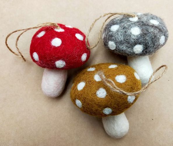 Mushrooms Felt Decoration Set of 3