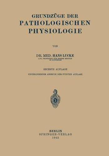 Cover image for Grundzuge Der Pathologischen Physiologie