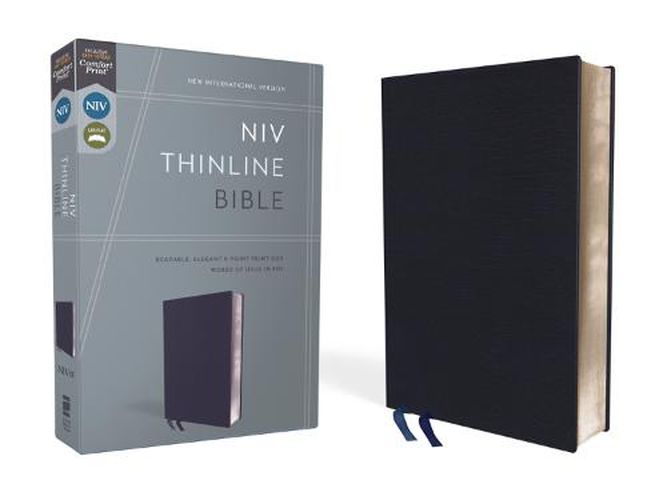 Cover image for NIV, Thinline Bible, Bonded Leather, Navy, Red Letter, Comfort Print