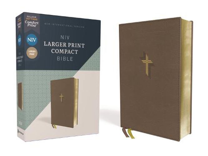 Cover image for NIV, Larger Print Compact Bible, Leathersoft, Brown, Red Letter, Comfort Print
