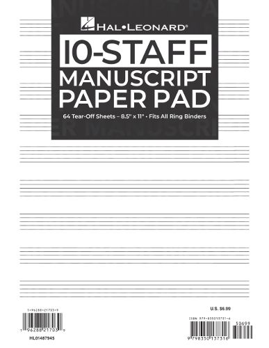 Cover image for Hal Leonard Manuscript Paper 10-Staff Paper Pad - 64 Tear-Off Sheets, Fits All Ring Binders