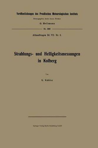 Cover image for Strahlungs- Und Helligkeitsmessungen in Kolberg