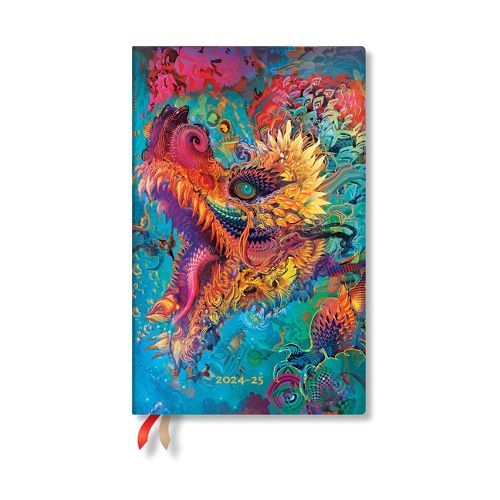 Paperblanks 2024-2025 Weekly Planner Humming Dragon Android Jones Collection 18-Month Maxi Vertical Elastic Band 208 Pg 80 GSM