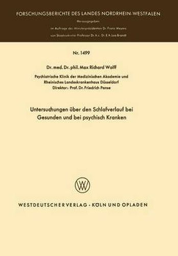 Cover image for Untersuchungen UEber Den Schlafverlauf Bei Gesunden Und Bei Psychisch Kranken