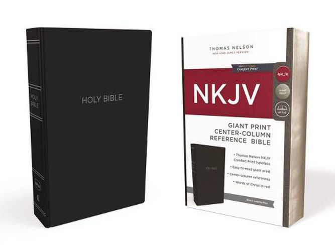 NKJV Holy Bible, Giant Print Center-Column Reference Bible, Black Leather-look, 72,000+ Cross References, Red Letter, Comfort Print: New King James Version