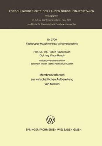 Cover image for Membranverfahren Zur Wirtschaftlichen Aufbereitung Von Molken