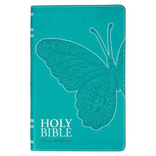 Cover image for KJV Holy Bible, Gift Edition for Girls/Teens King James Version, Faux Leather Flexible Cover, Teal Butterfly