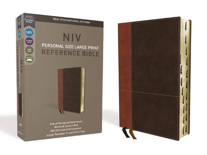 Cover image for NIV, Personal Size Reference Bible, Large Print, Leathersoft, Tan/Brown, Red Letter, Thumb Indexed, Comfort Print