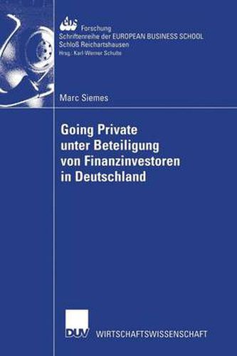 Cover image for Going Private unter Beteiligung von Finanzinvestoren in Deutschland