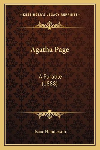 Cover image for Agatha Page: A Parable (1888)