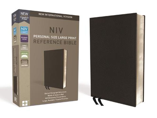 Cover image for NIV, Personal Size Reference Bible, Large Print, Premium Leather, Calfskin, Black, Red Letter, Comfort Print
