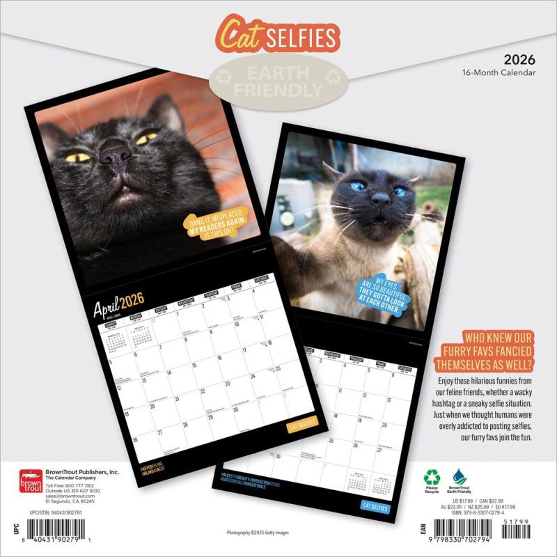 Cat Selfies 2026 Square	Wall Calendar