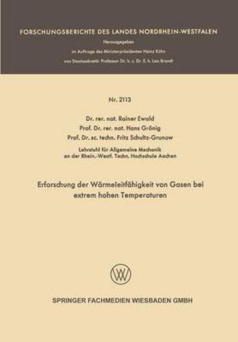 Cover image for Erforschung Der Warmeleitfahigkeit Von Gasen Bei Extrem Hohen Temperaturen