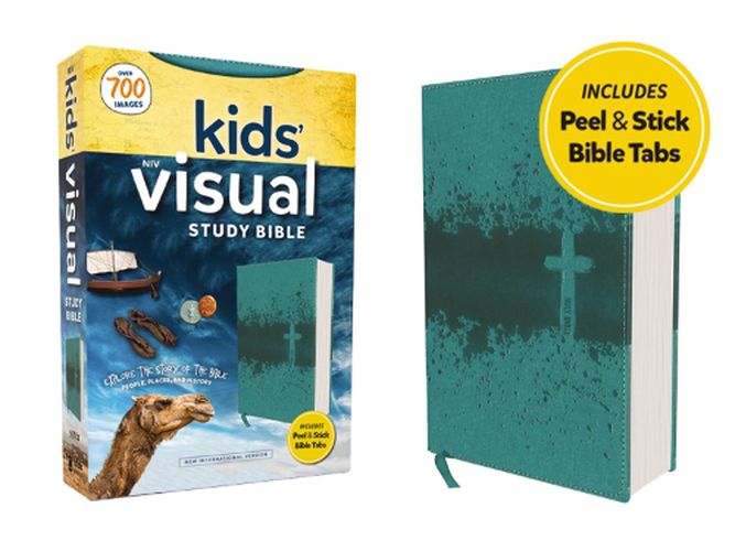 Cover image for NIV, Kids' Visual Study Bible, Leathersoft,  Teal, Full Color Interior, Peel/Stick Bible Tabs: Explore the Story of the Bible---People, Places, and History