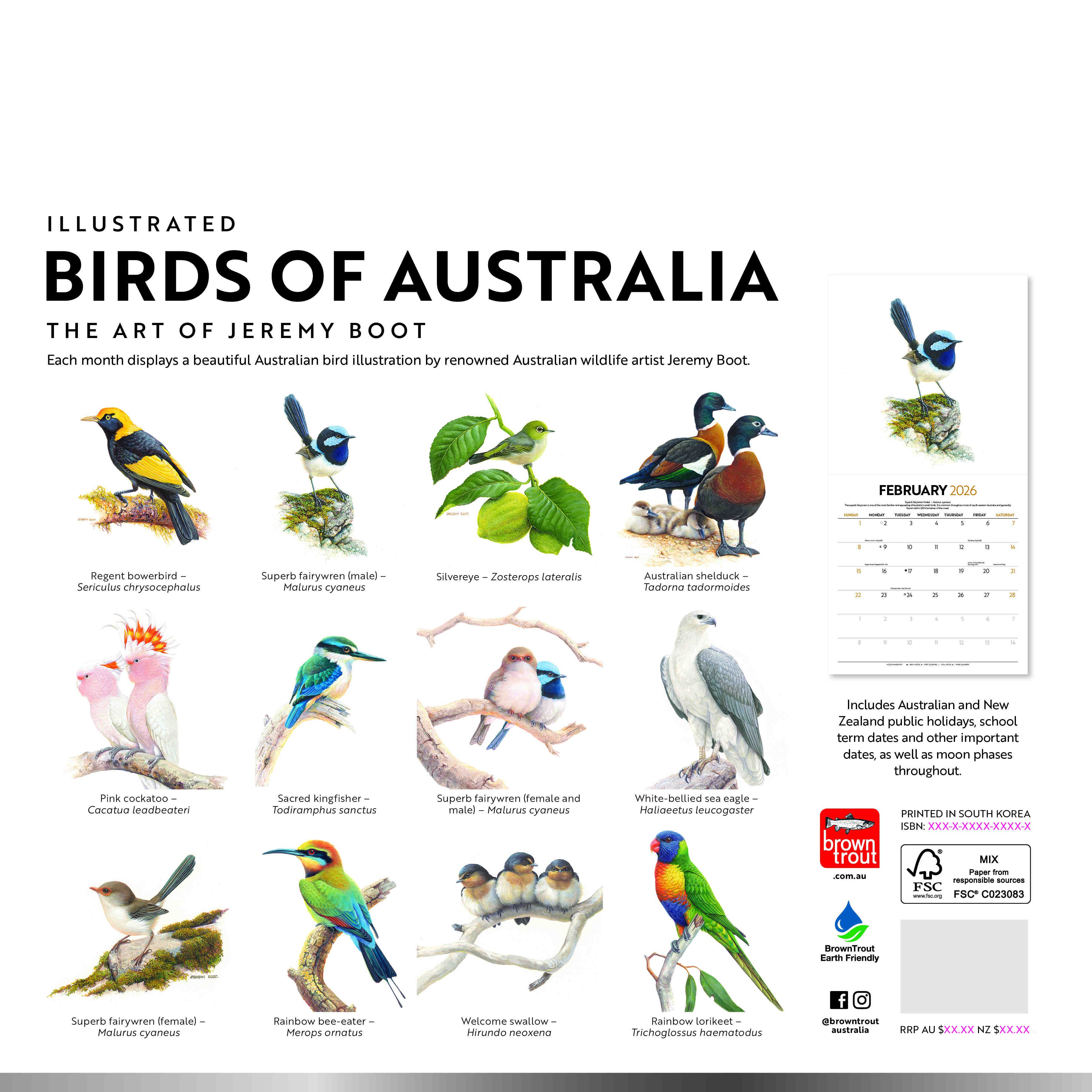 Birds of Australia 2026 Wall Calendar