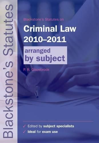 Cover image for Blackstone's Statutes on Criminal Law: Arranged by Subject