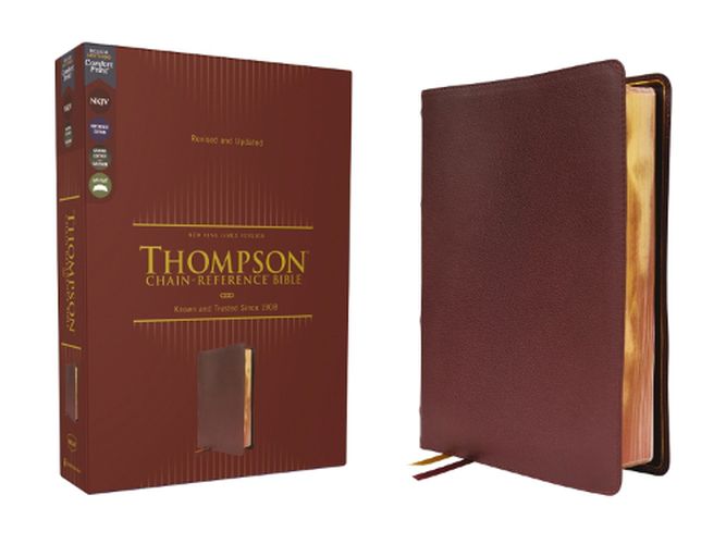 Cover image for NKJV, Thompson Chain-Reference Bible, Genuine Leather, Calfskin, Burgundy, Red Letter, Comfort Print