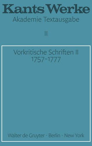 Cover image for Vorkritische Schriften II. 1757-1777