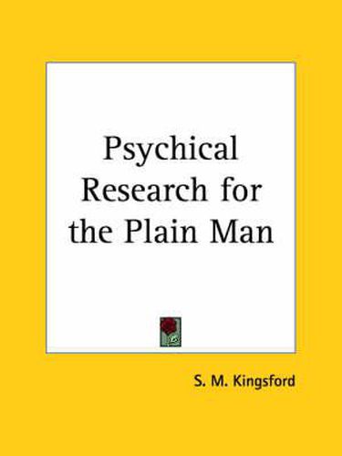 Cover image for Psychical Research for the Plain Man (1920)