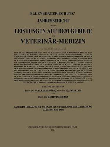 Cover image for Ellenberger-Schutz' Jahresbericht UEber Die Leistungen Auf Dem Gebiete Der Veterinar-Medizin