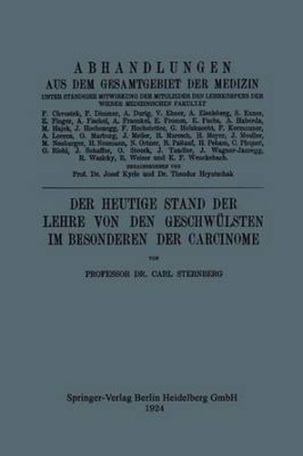 Cover image for Der Heutige Stand Der Lehre Von Den Geschwulsten Im Besonderen Der Carcinome