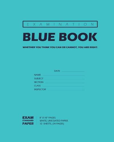 Cover image for Examination Blue Book, Wide Ruled, 12 Sheets (24 Pages), Blank Lined, Write-in Booklet (Royal Blue)